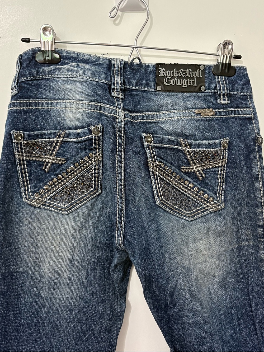Rock & Roll Cowgirl Women's Dark Blue Studded Boot Cut Jeans